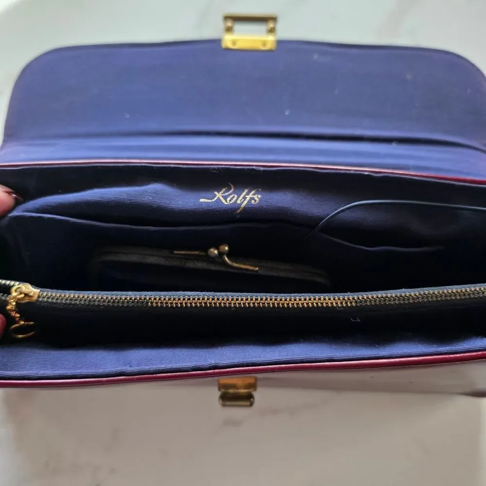 Rolfs Burgundy Leather Envelope Clutch with Gold-Tone Lock